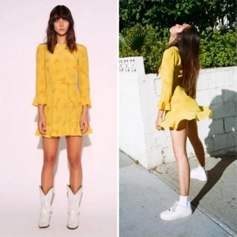 Realisation Par “Mary Jane” Yellow Sunflower Silk Mini Dress size S